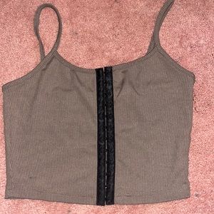 Xs taupe brown hook and eye cropped tank SHEIN